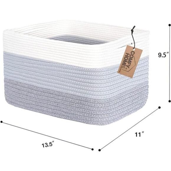 Cotton Rope Woven Basket with Handles for Shelves,Toys,Book, Cloth Storage - Picture 5 of 7